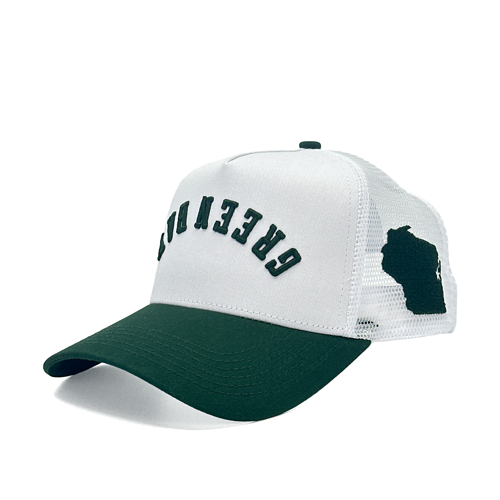 GREEN BAY UPSIDE DOWN TRUCKER HAT - WHITE/GREEN