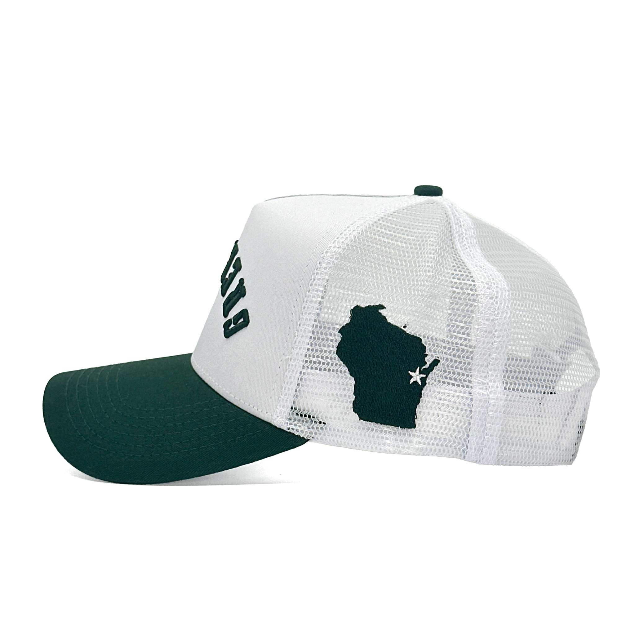 GREEN BAY UPSIDE DOWN TRUCKER HAT - WHITE/GREEN