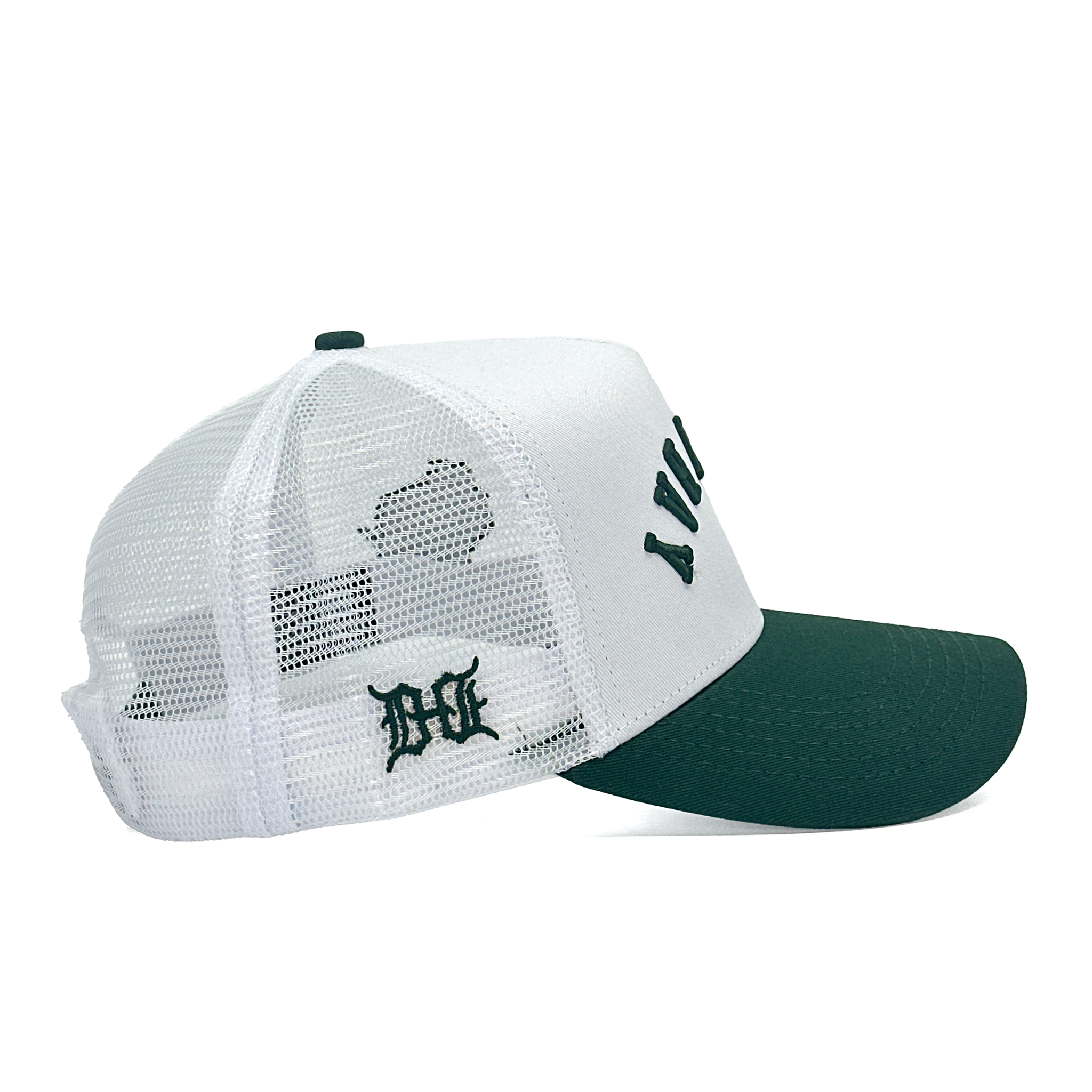 GREEN BAY UPSIDE DOWN TRUCKER HAT - WHITE/GREEN