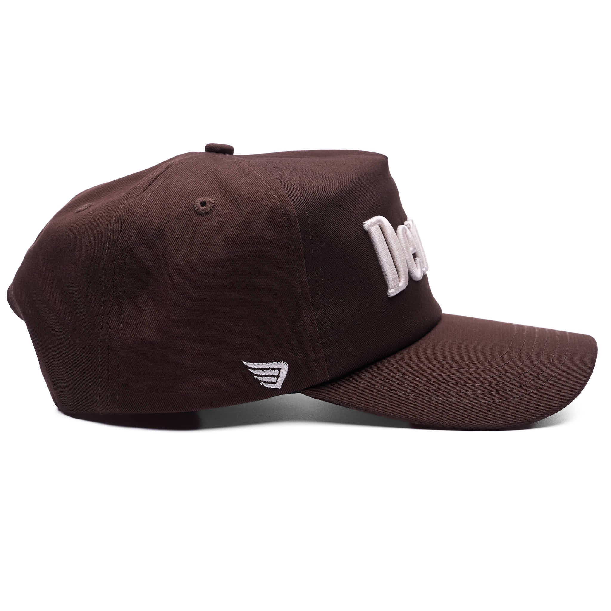 Brown cap with a logo on a white background