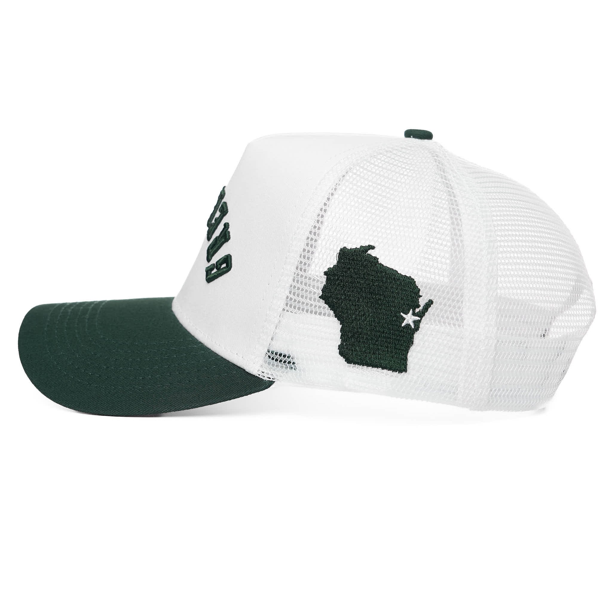 GREEN BAY UPSIDE DOWN TRUCKER HAT - WHITE/GREEN