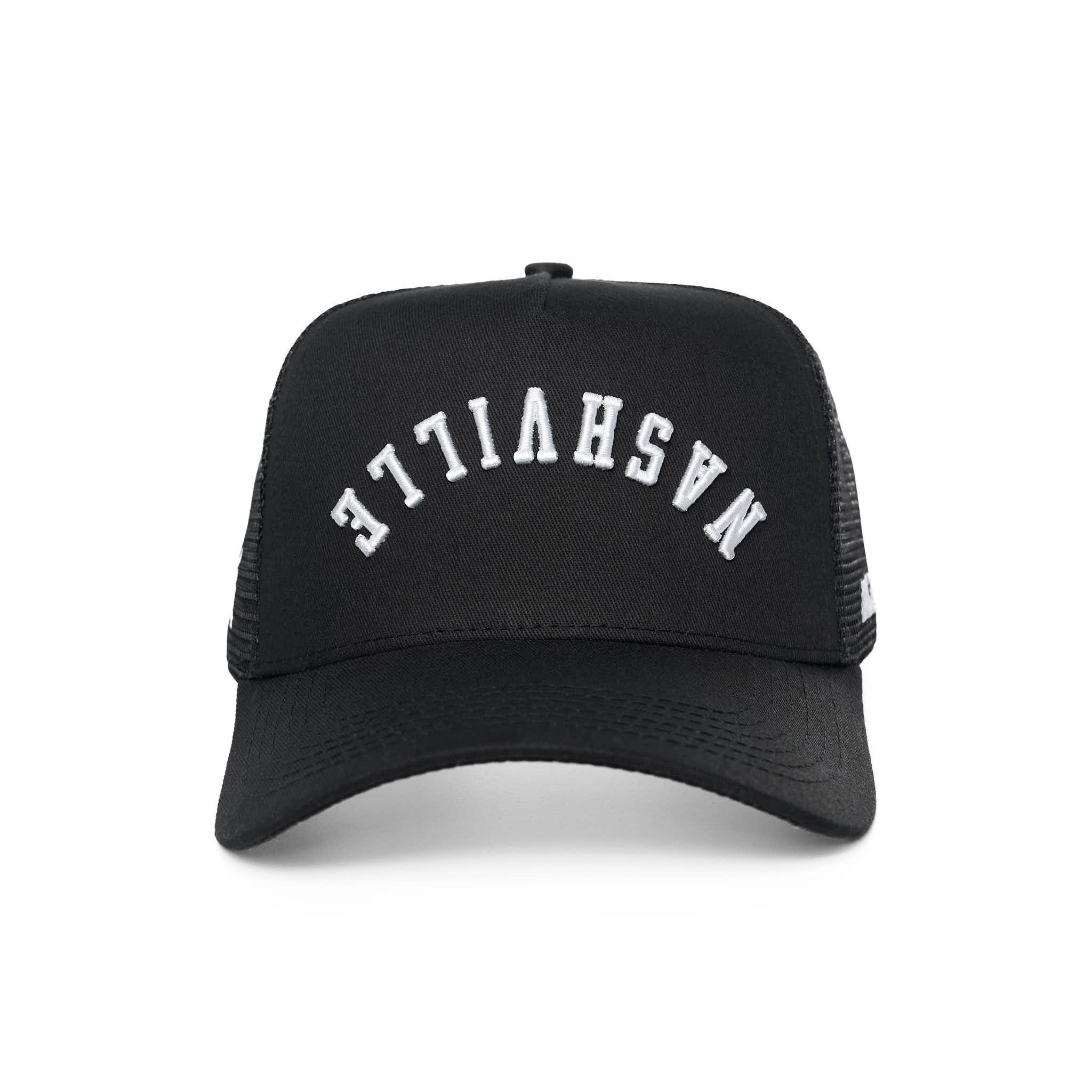 NASHVILLE UPSIDE DOWN TRUCKER HAT - BLACK